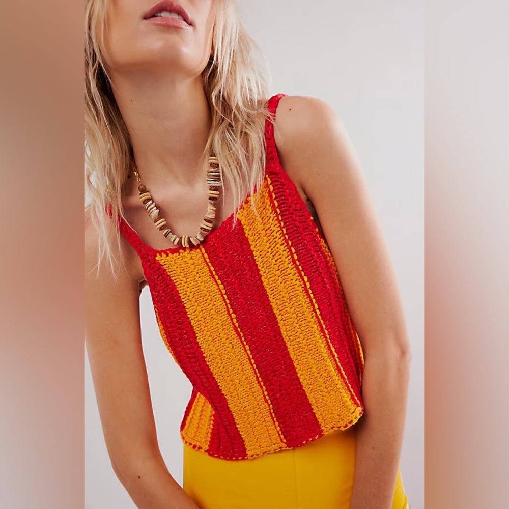 Free People Red and Orange Striped Tank Top